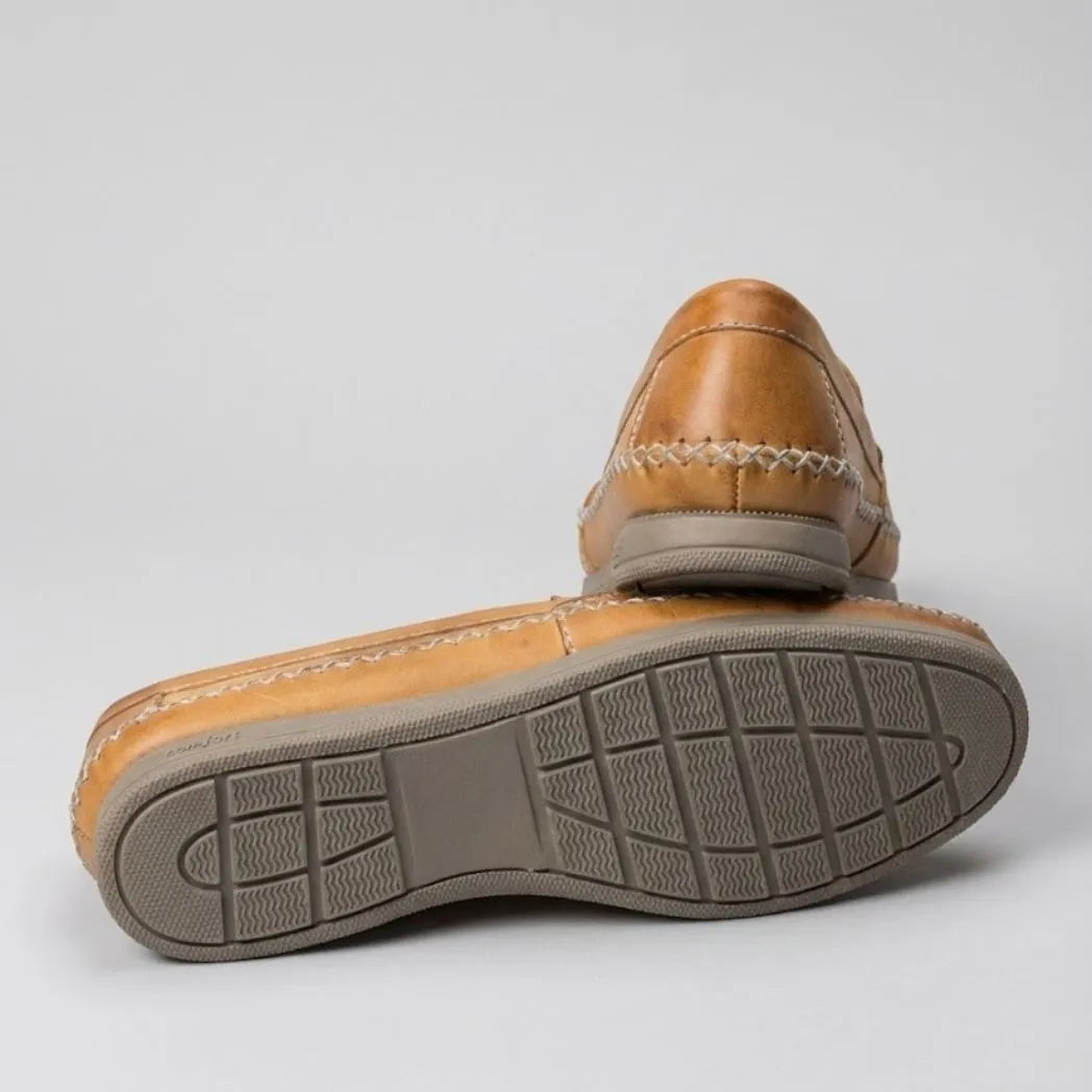 Mocassim Cognac de Couro Bege