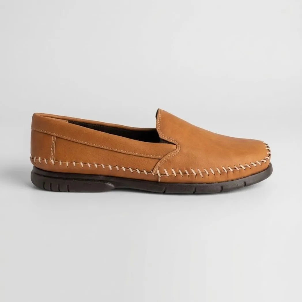 Mocassim Cognac de Couro Laranja
