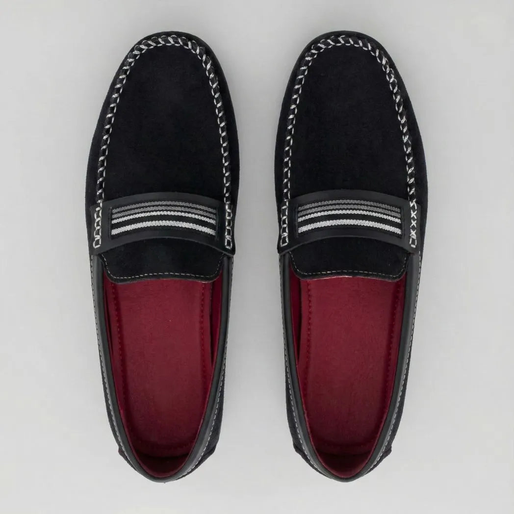Mocassim Driver de Camurça Stripes Preto