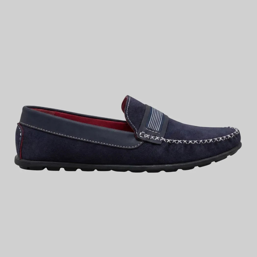 Mocassim Driver de Camurça Stripes Azul