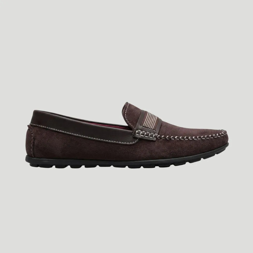 Mocassim Driver de Camurça Stripes Marrom Escuro