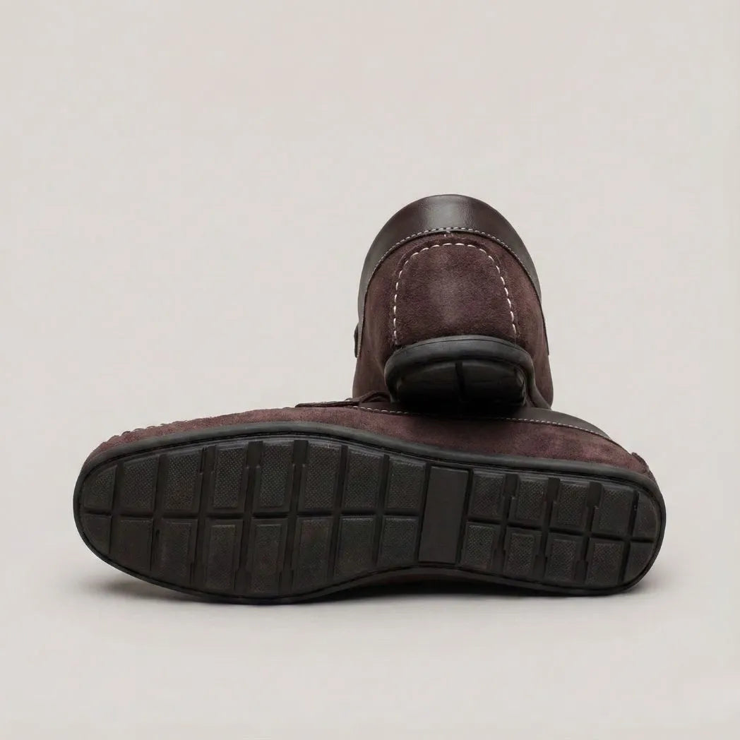 Mocassim Driver de Camurça Stripes Marrom Escuro