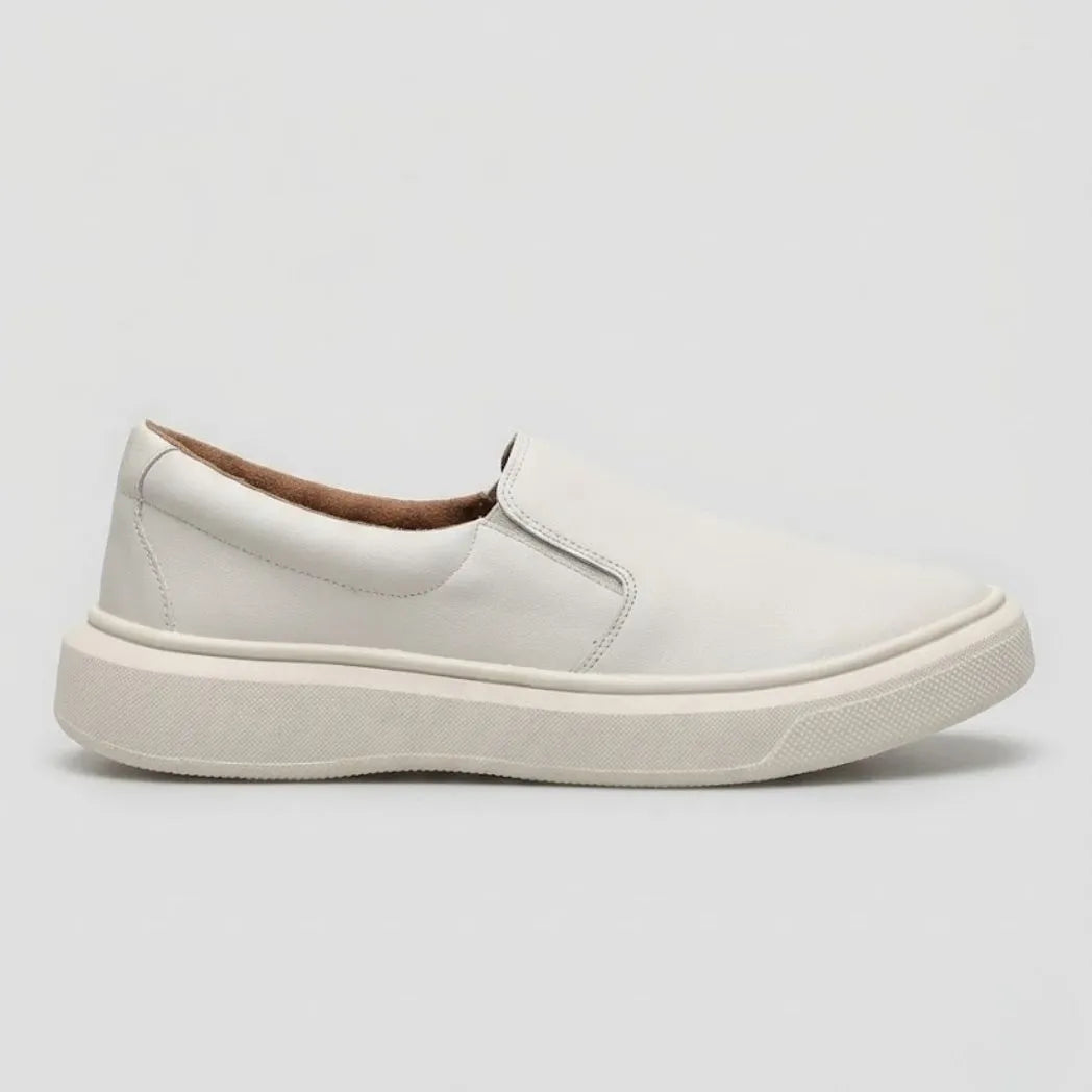 Mocassim Slip On Casual de Couro Branco