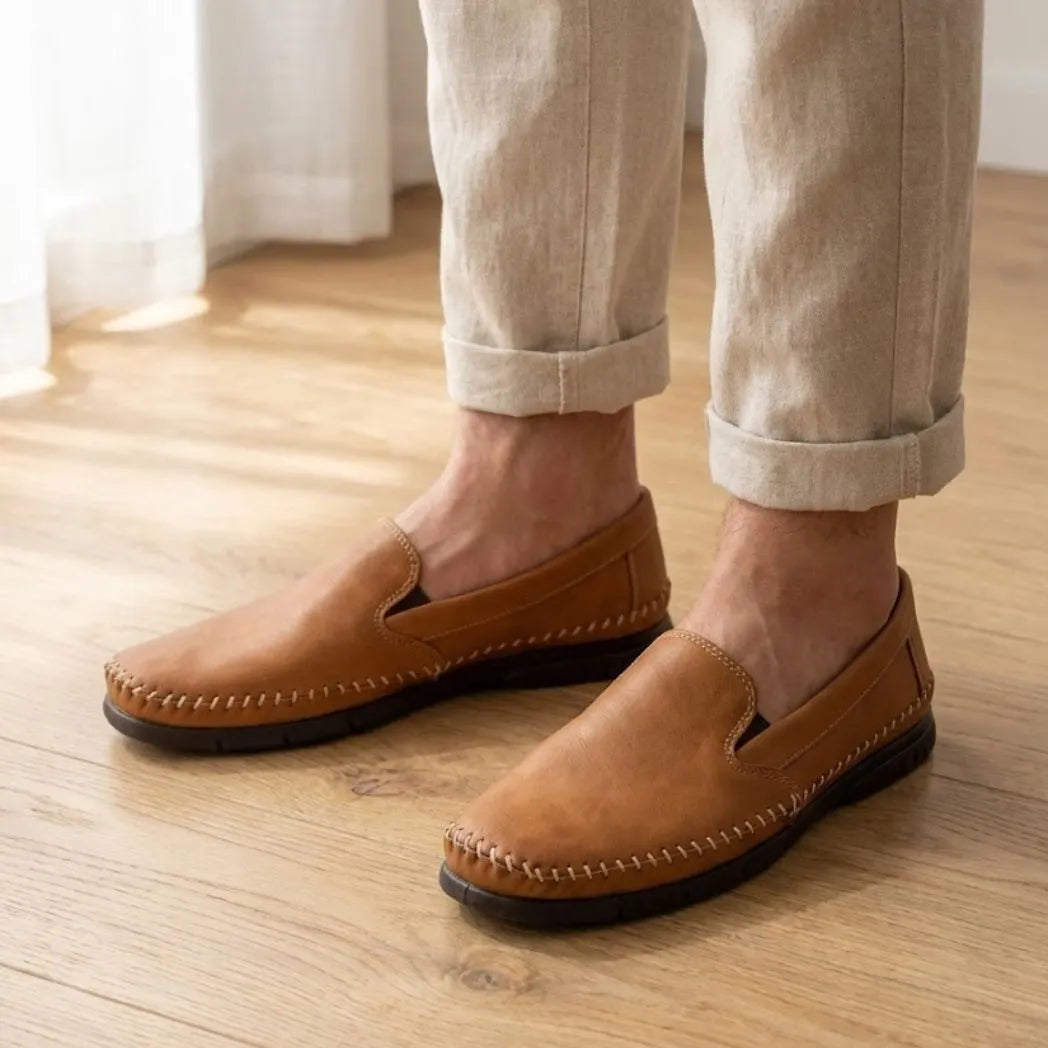 Mocassim Cognac de Couro Laranja
