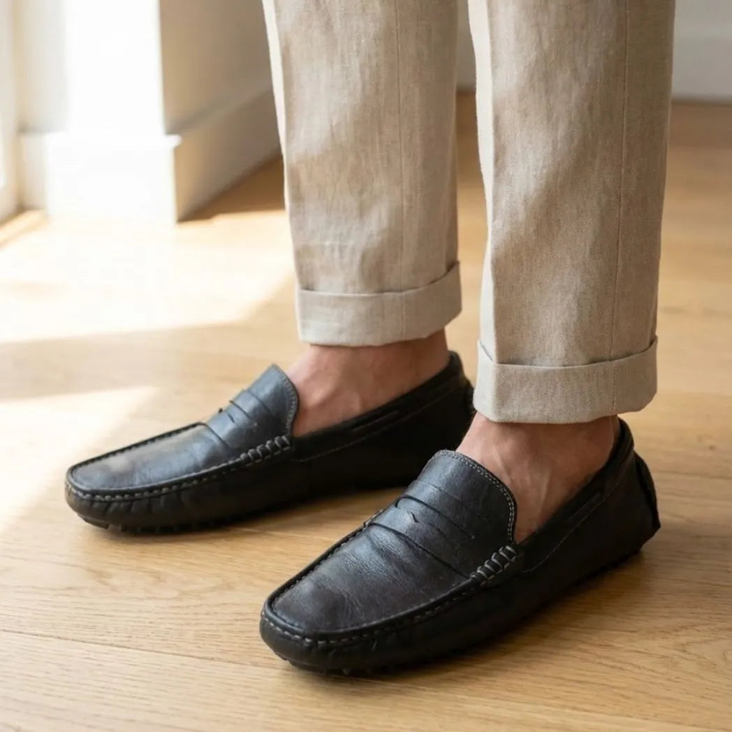 Mocassim Driver Penny de Couro Preto