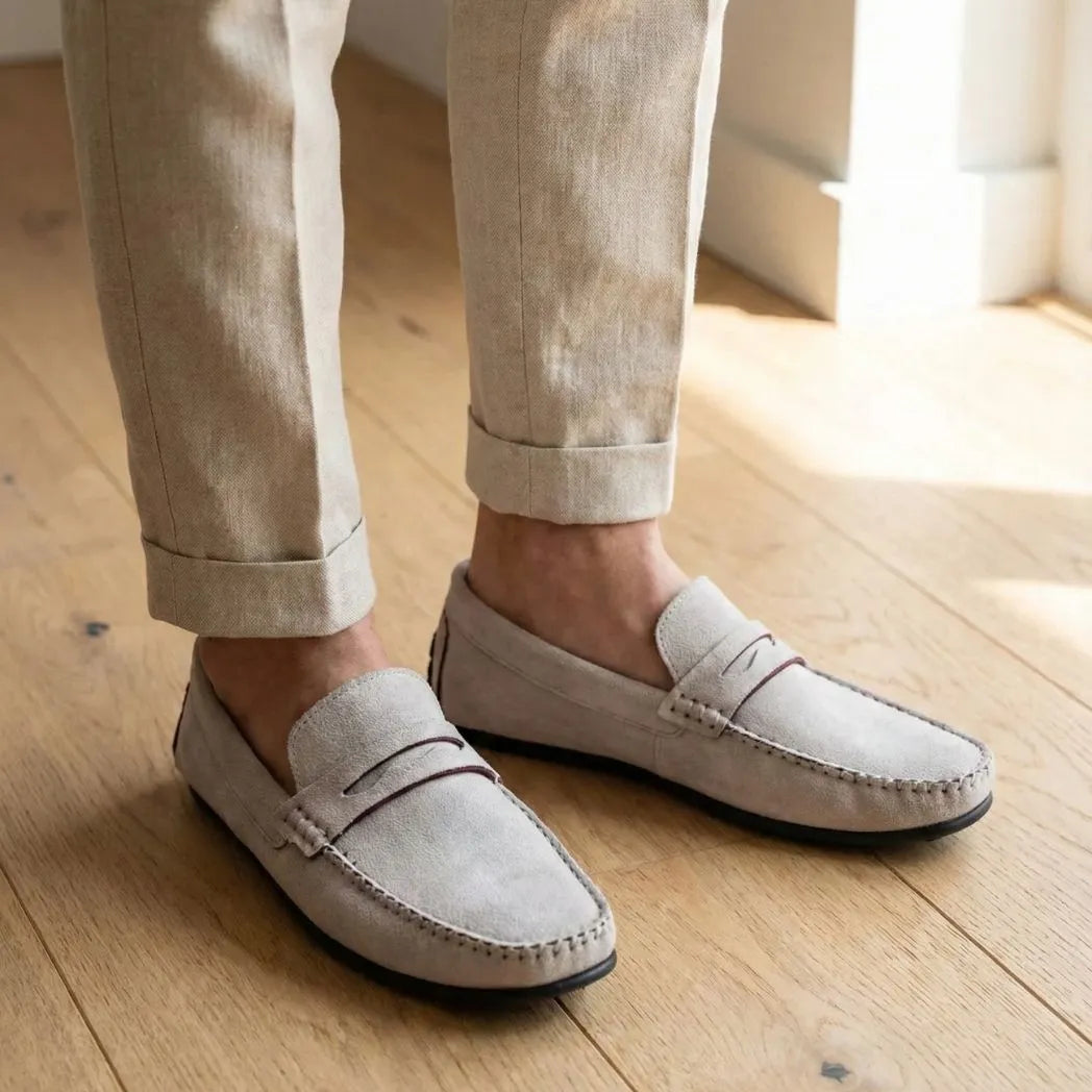 Mocassim Driver de Camurça Aspen Ice Branco