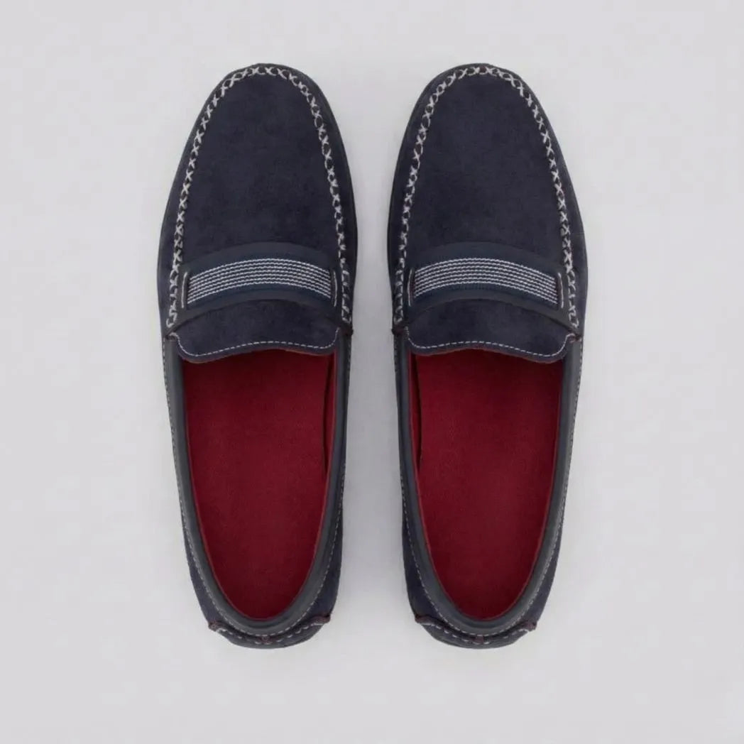 Mocassim Driver de Camurça Stripes Azul