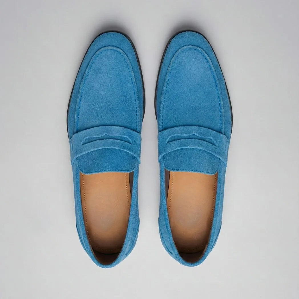 Mocassim Penny Loafer Milano Cognac Azul